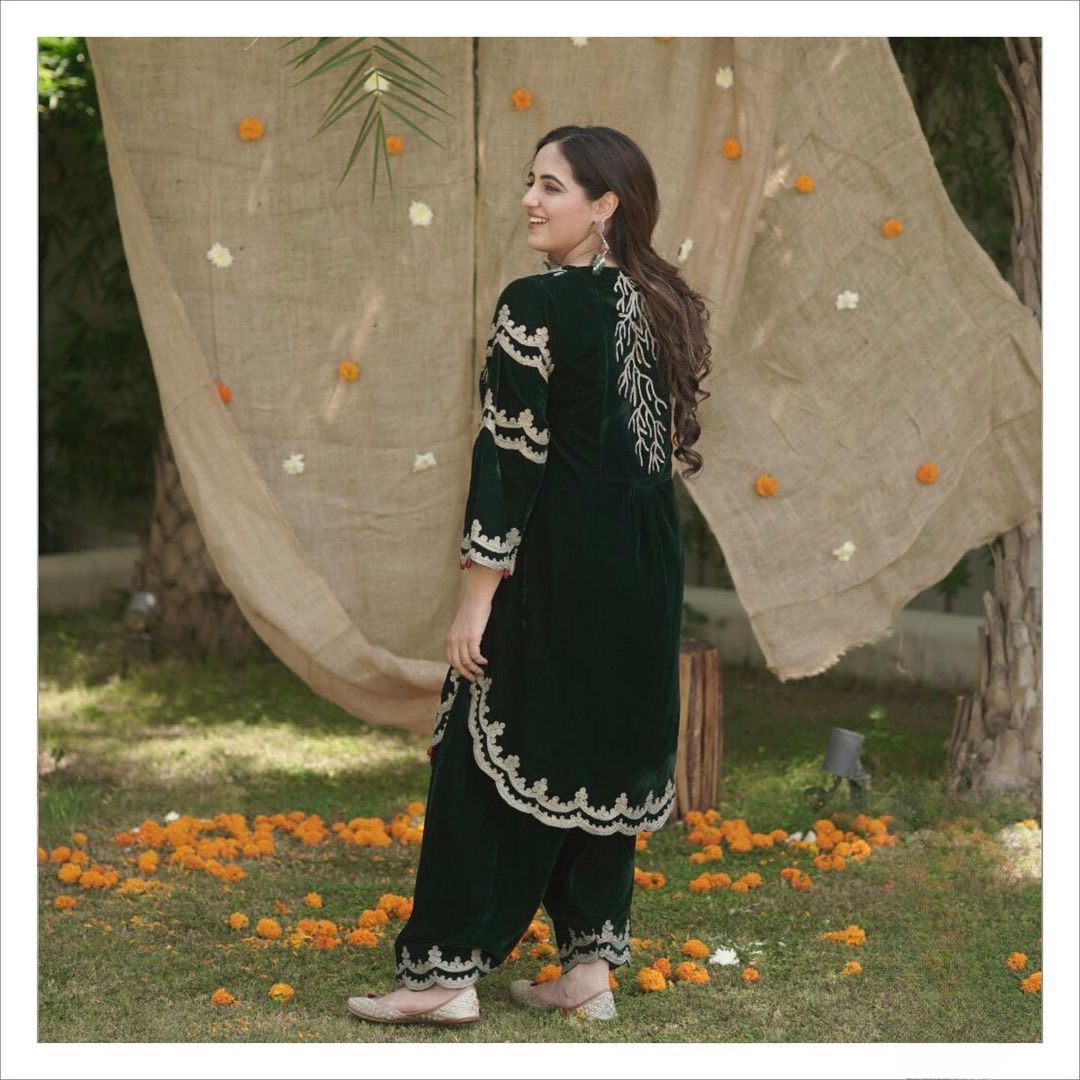  LG 1762 Heavy Embroidery Velvet Kurtis With Bottom Catalog
